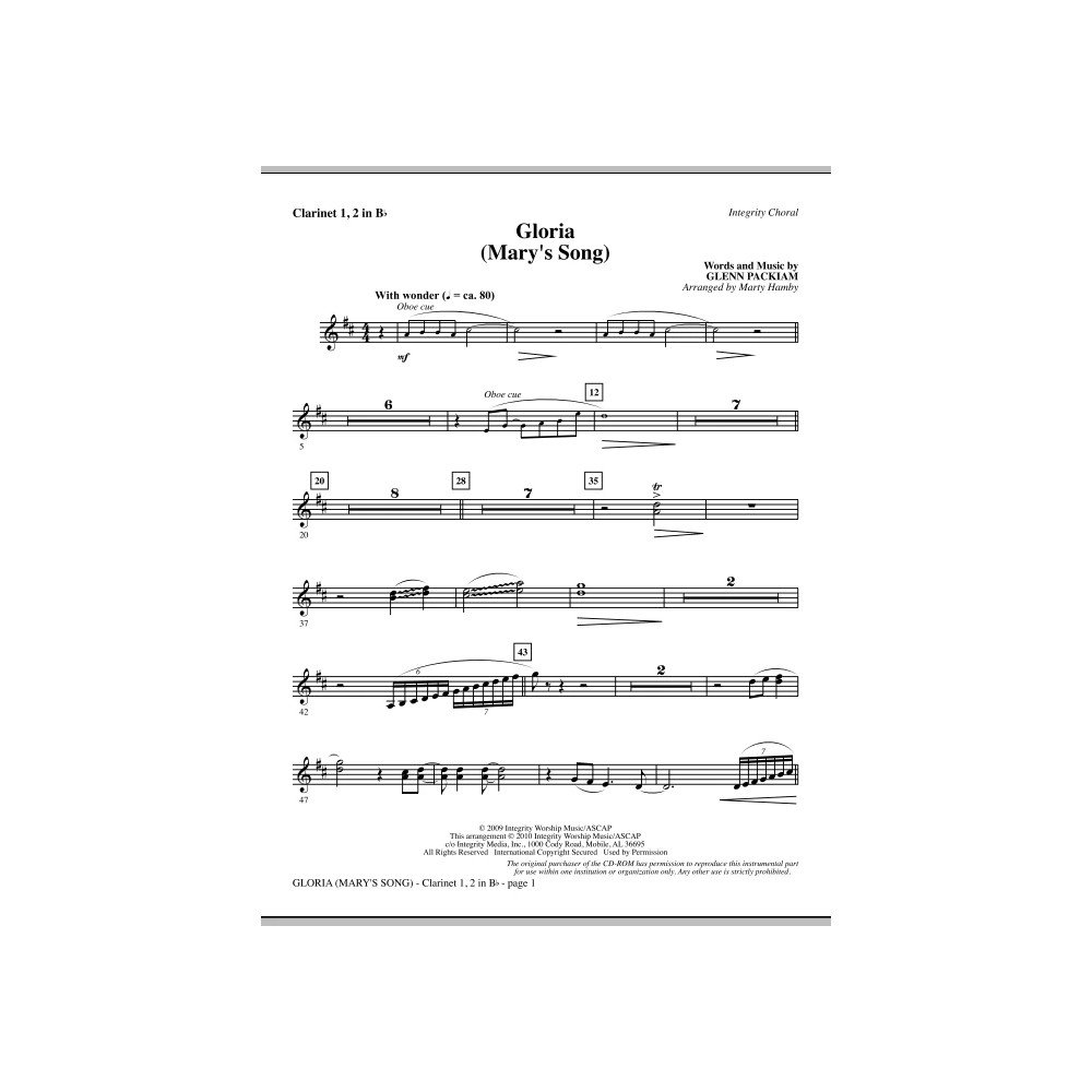 Gloria (Mary's Song) - Clarinet 1 & 2