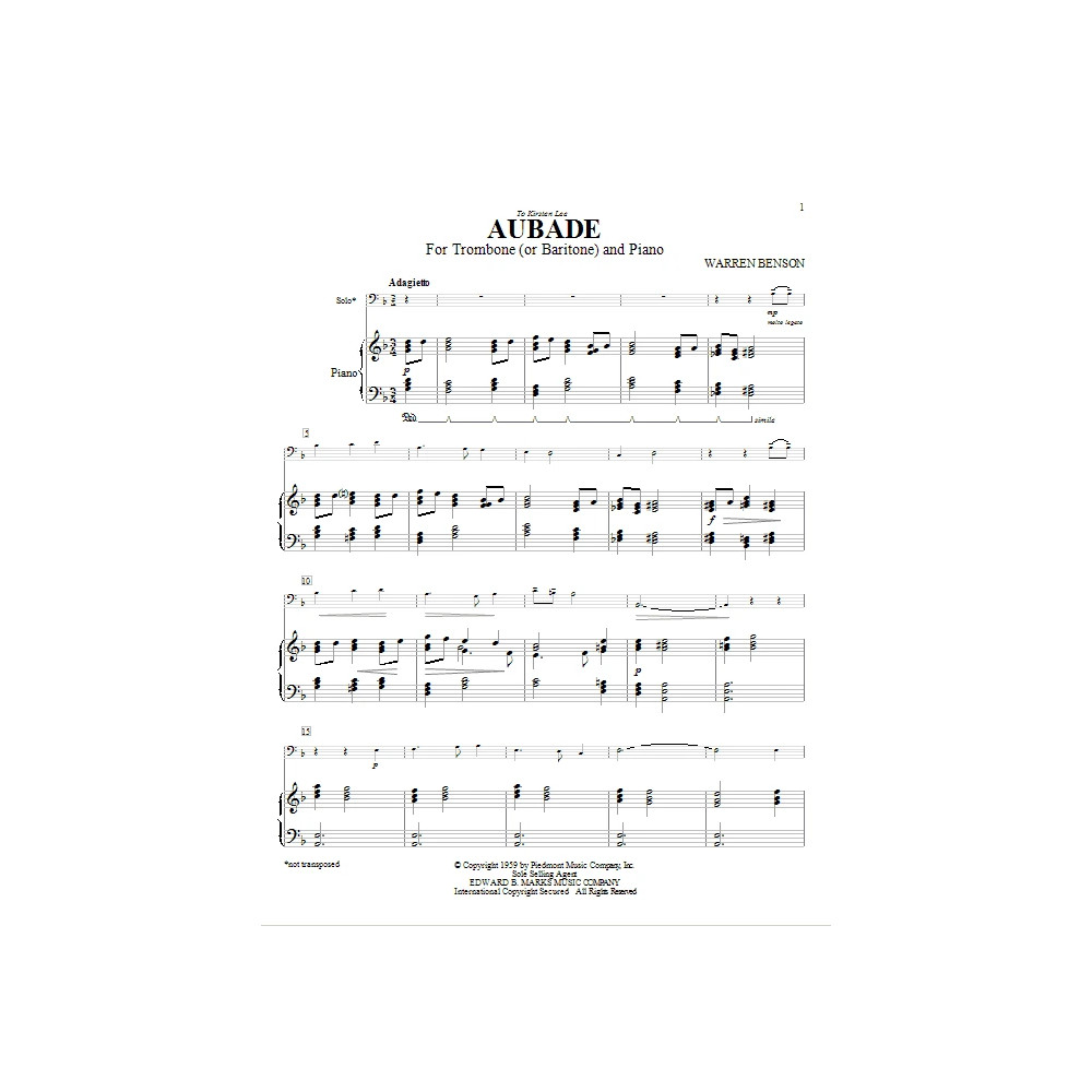 Aubade For Trombone (or Baritone) And Piano