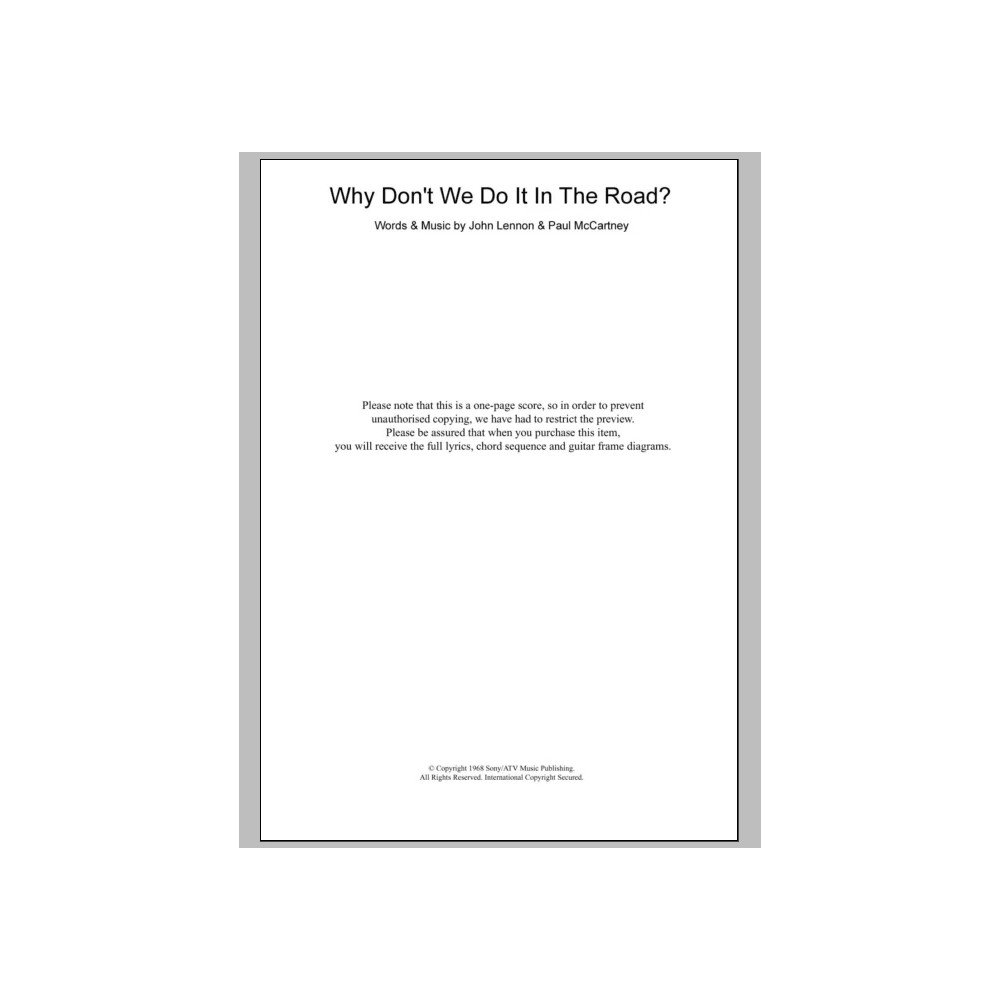 Why Don't We Do It In The Road