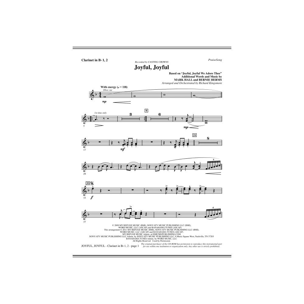Joyful, Joyful - Clarinet
