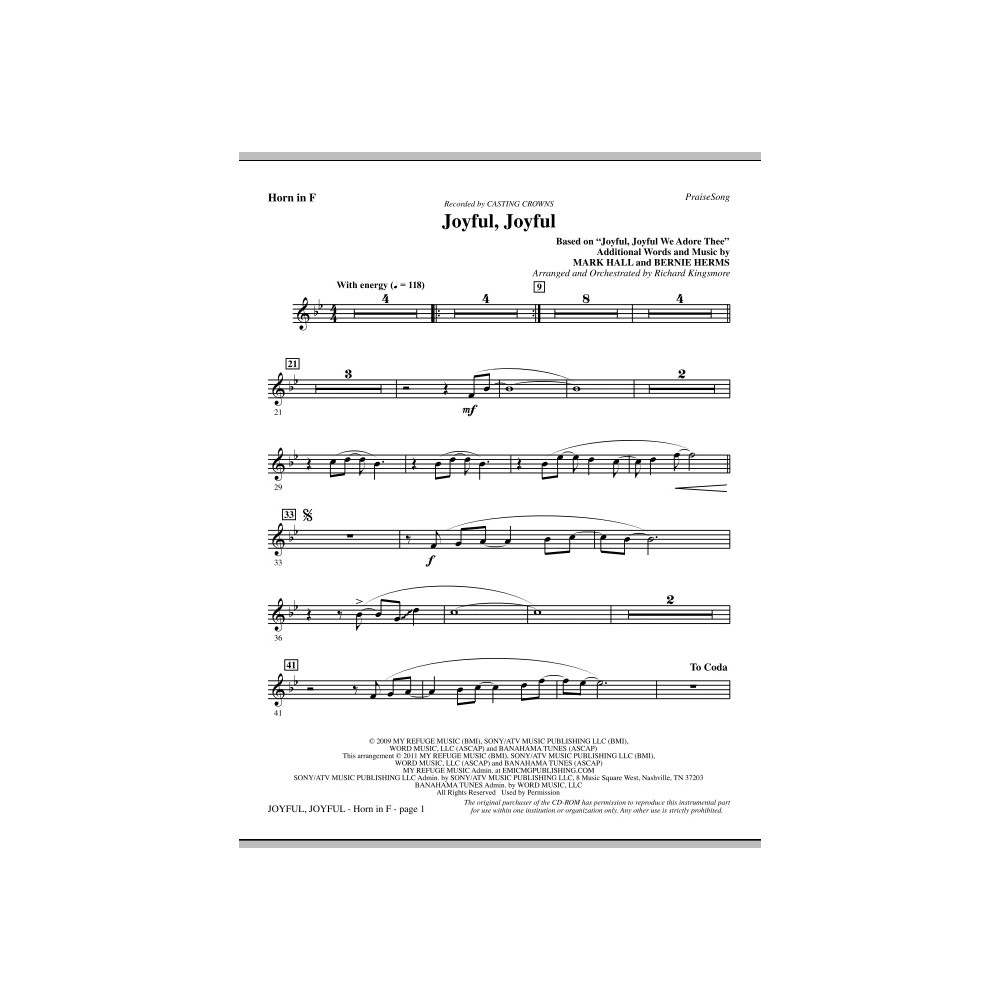 Joyful, Joyful - F Horn