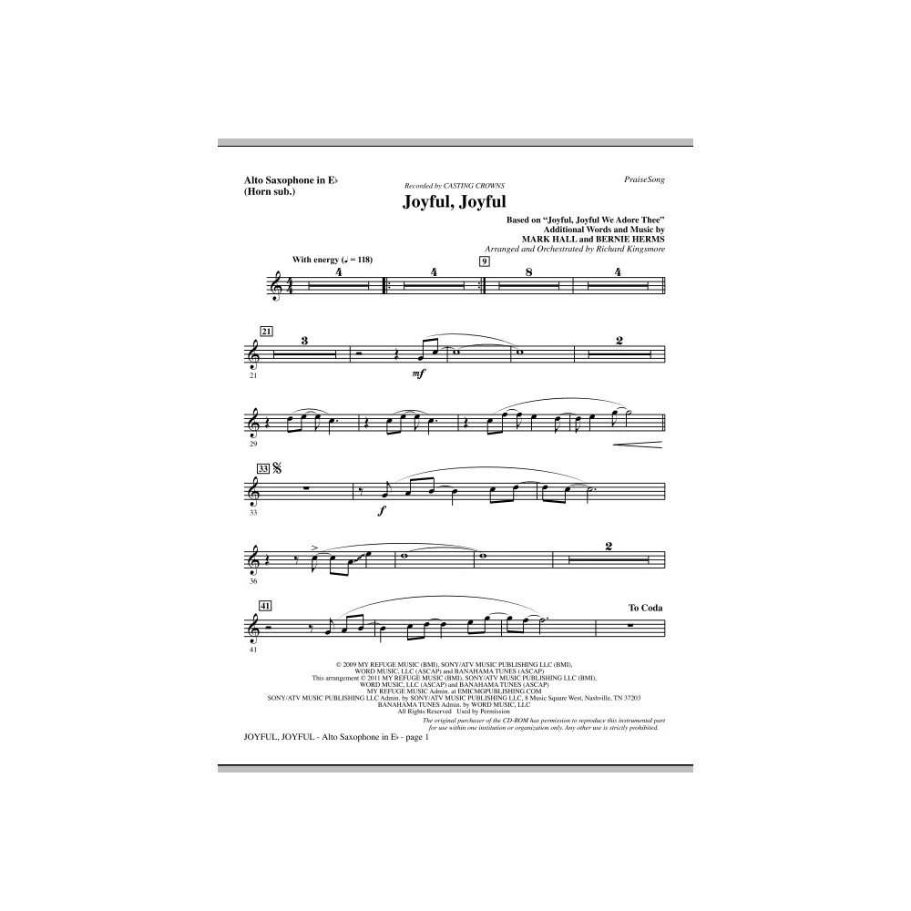 Joyful, Joyful - Alto Sax (sub. Horn)