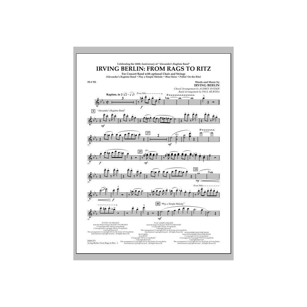 Irving Berlin: From Rags To Ritz - Flute