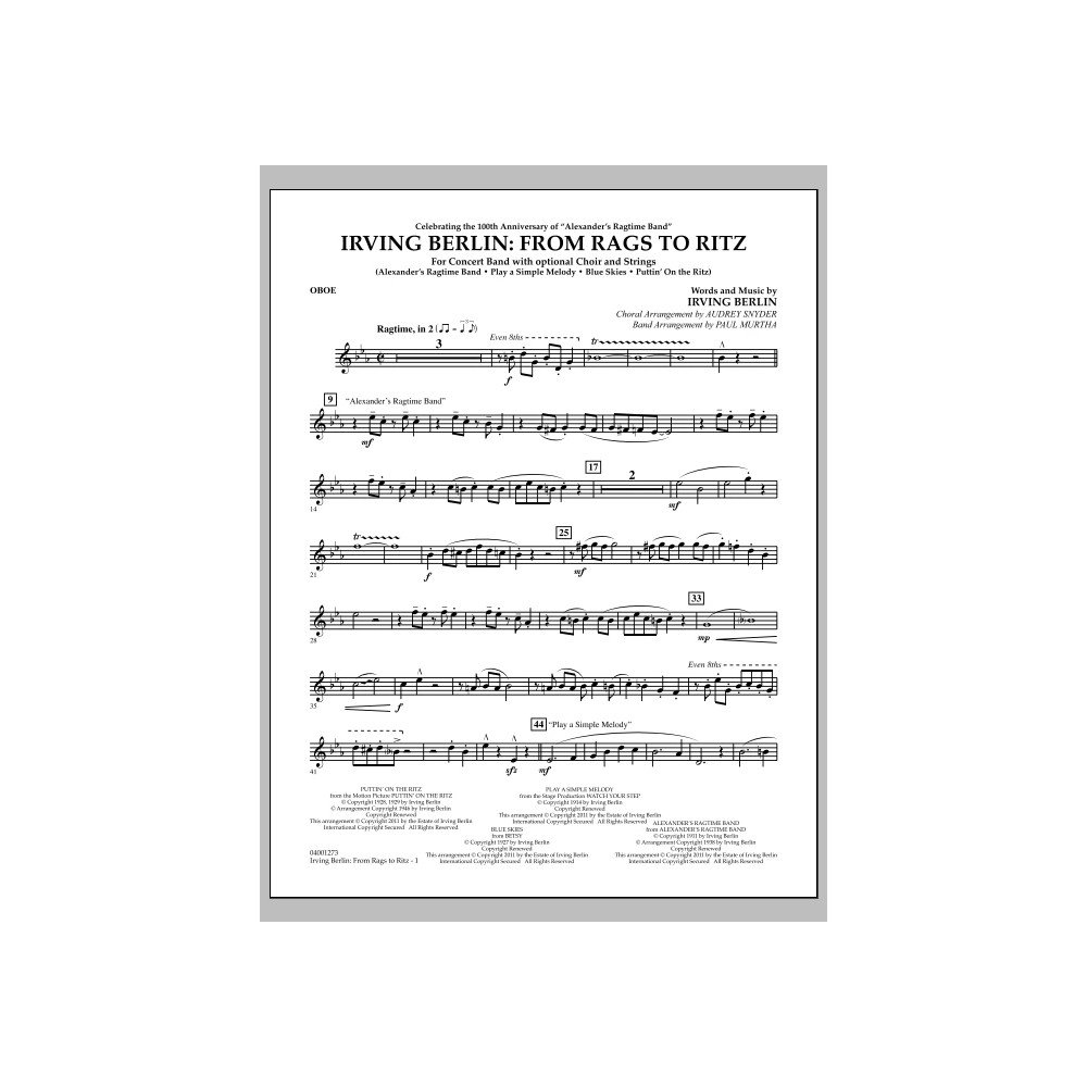 Irving Berlin: From Rags To Ritz - Oboe