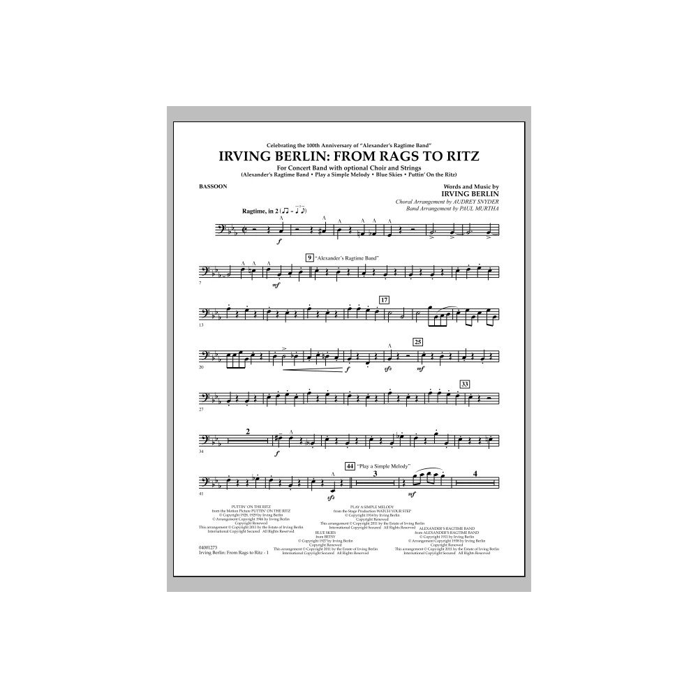 Irving Berlin: From Rags To Ritz - Bassoon