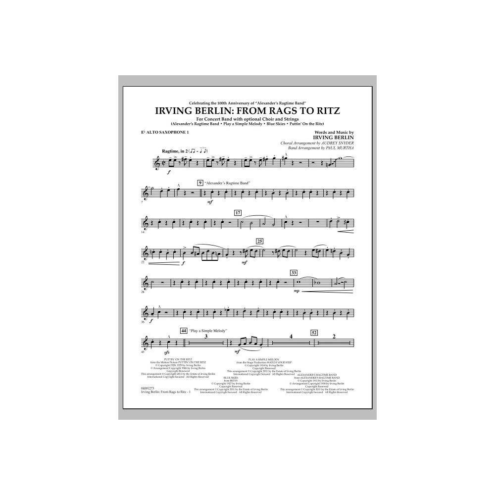 Irving Berlin: From Rags To Ritz - Eb Alto Saxophone 1