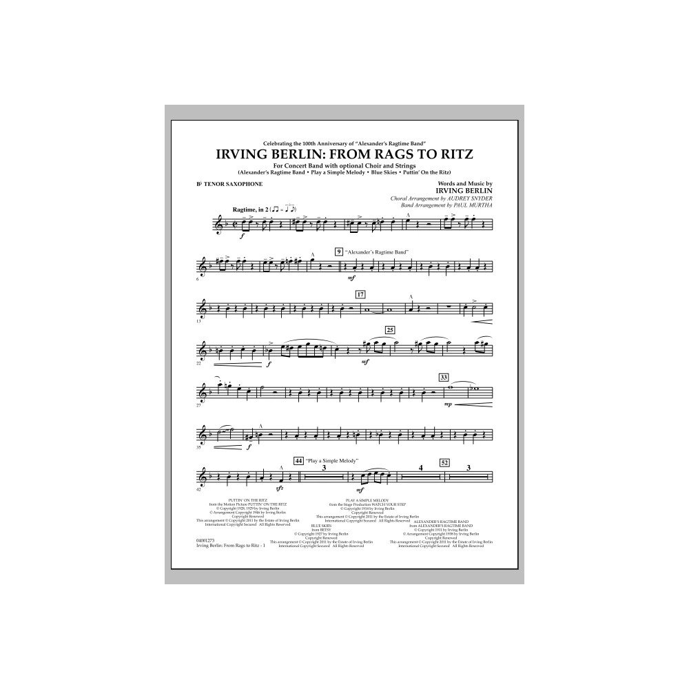 Irving Berlin: From Rags To Ritz - Bb Tenor Saxophone