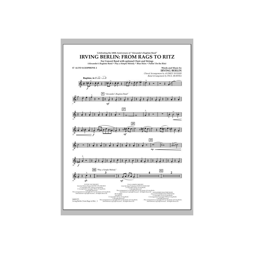Irving Berlin: From Rags To Ritz - Eb Alto Saxophone 2