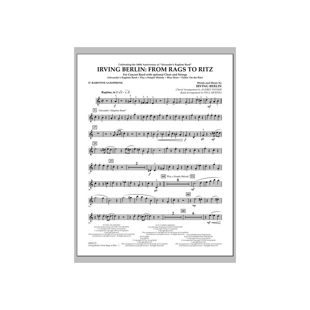 Irving Berlin: From Rags To Ritz - Eb Baritone Saxophone