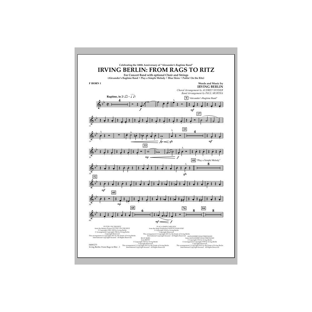 Irving Berlin: From Rags To Ritz - F Horn 1