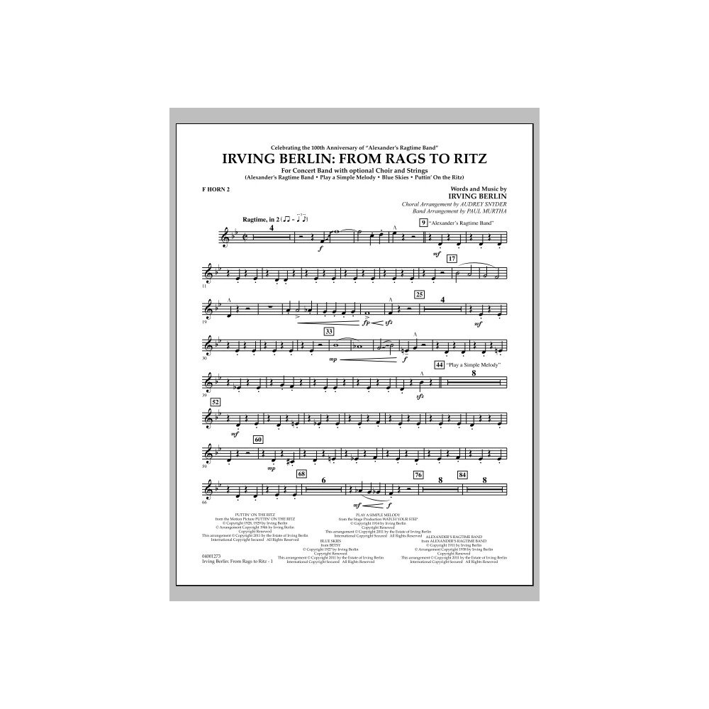 Irving Berlin: From Rags To Ritz - F Horn 2