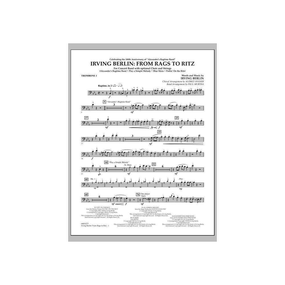Irving Berlin: From Rags To Ritz - Trombone 1