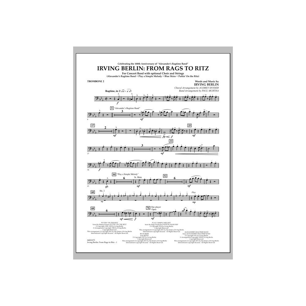 Irving Berlin: From Rags To Ritz - Trombone 2