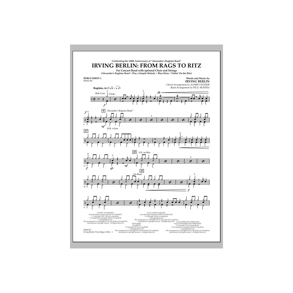Irving Berlin: From Rags To Ritz - Percussion 1