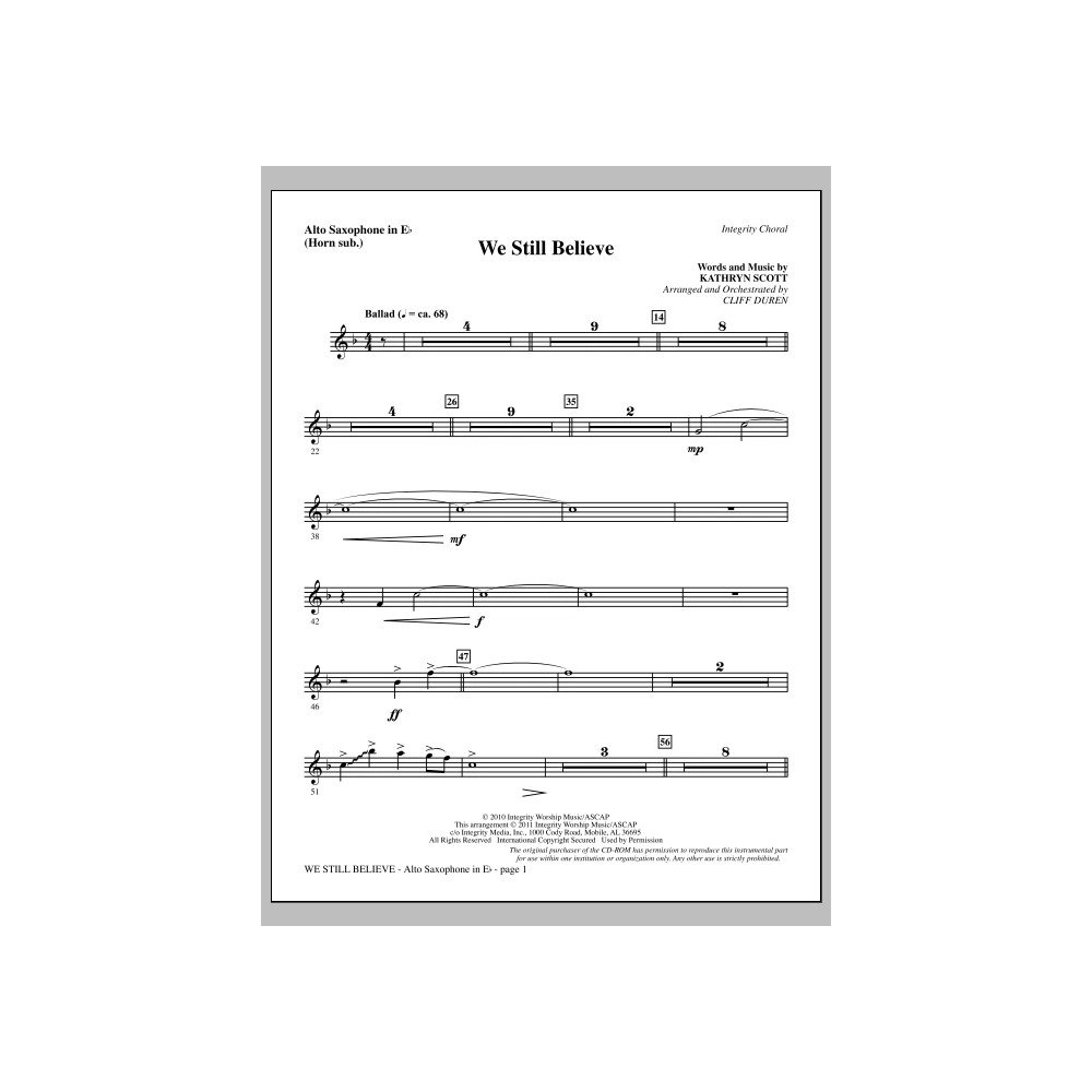 We Still Believe - Alto Sax (sub. Horn)