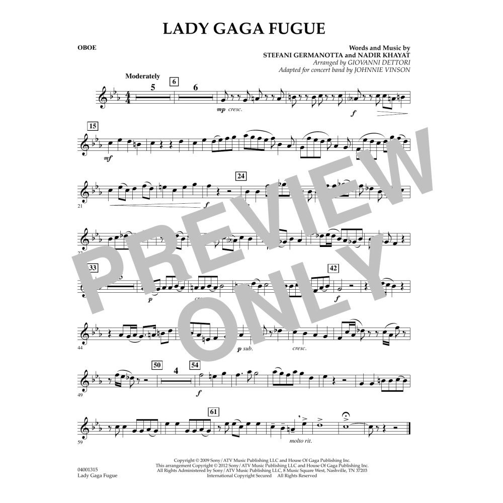 Lady Gaga Fugue - Oboe