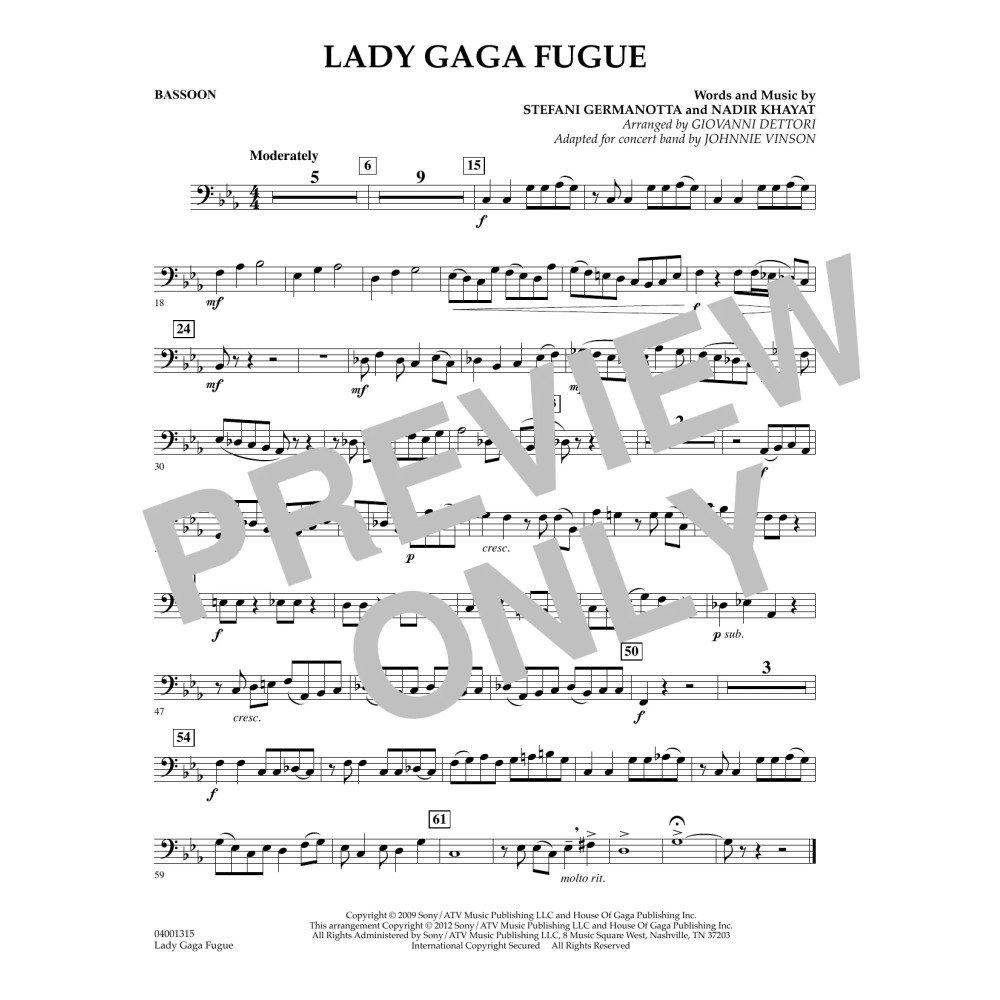Lady Gaga Fugue - Bassoon