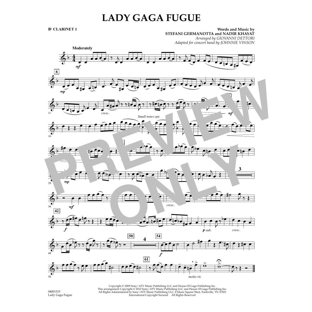 Lady Gaga Fugue - Bb Clarinet 1