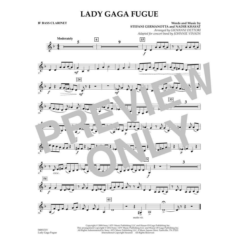 Lady Gaga Fugue - Bb Bass Clarinet