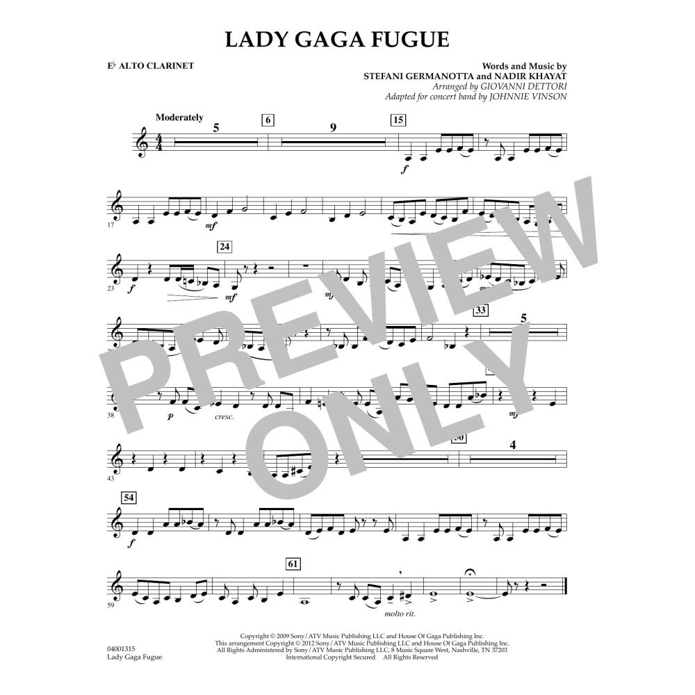 Lady Gaga Fugue - Eb Alto Clarinet