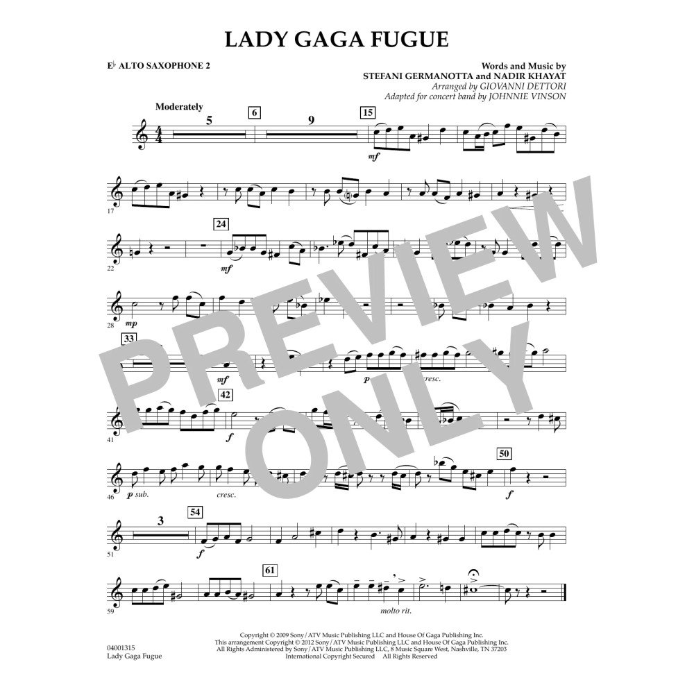 Lady Gaga Fugue - Eb Alto Saxophone 2