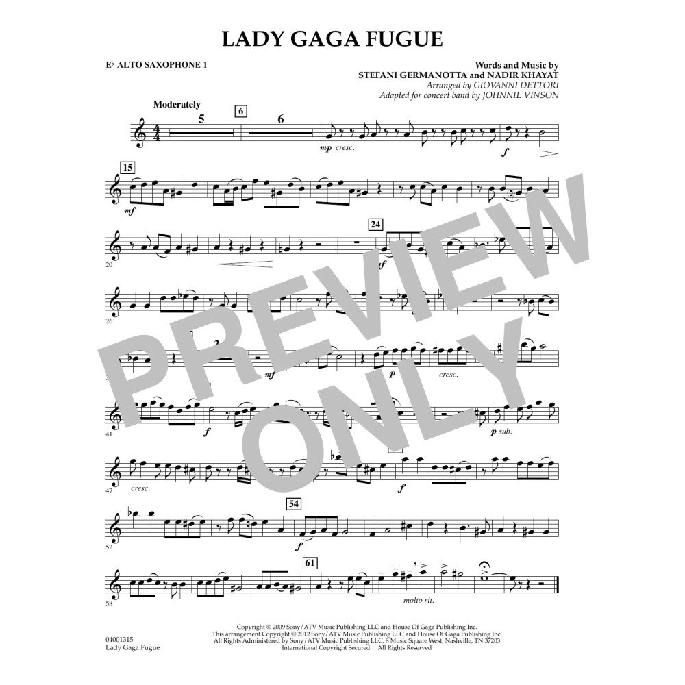 Lady Gaga Fugue - Eb Alto Saxophone 1