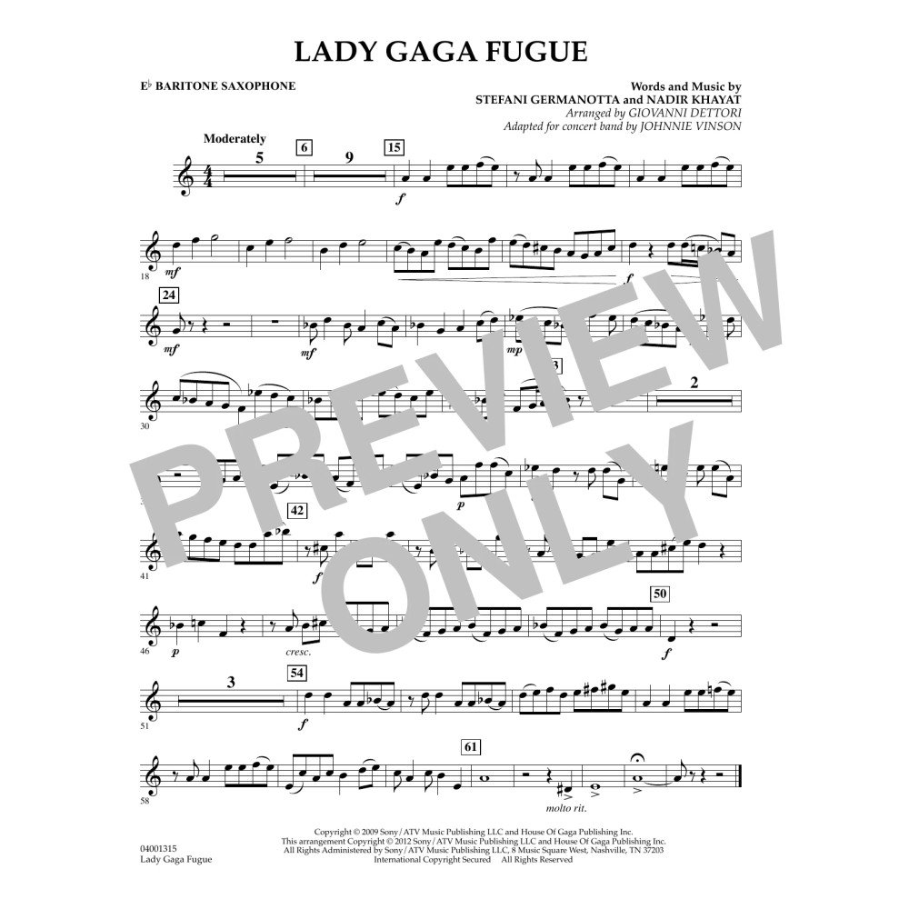 Lady Gaga Fugue - Eb Baritone Saxophone