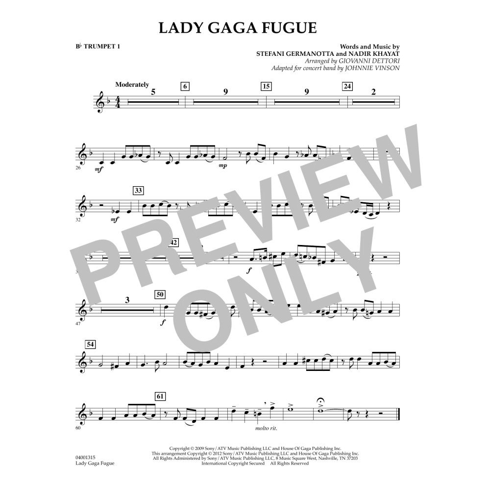 Lady Gaga Fugue - Bb Trumpet 1