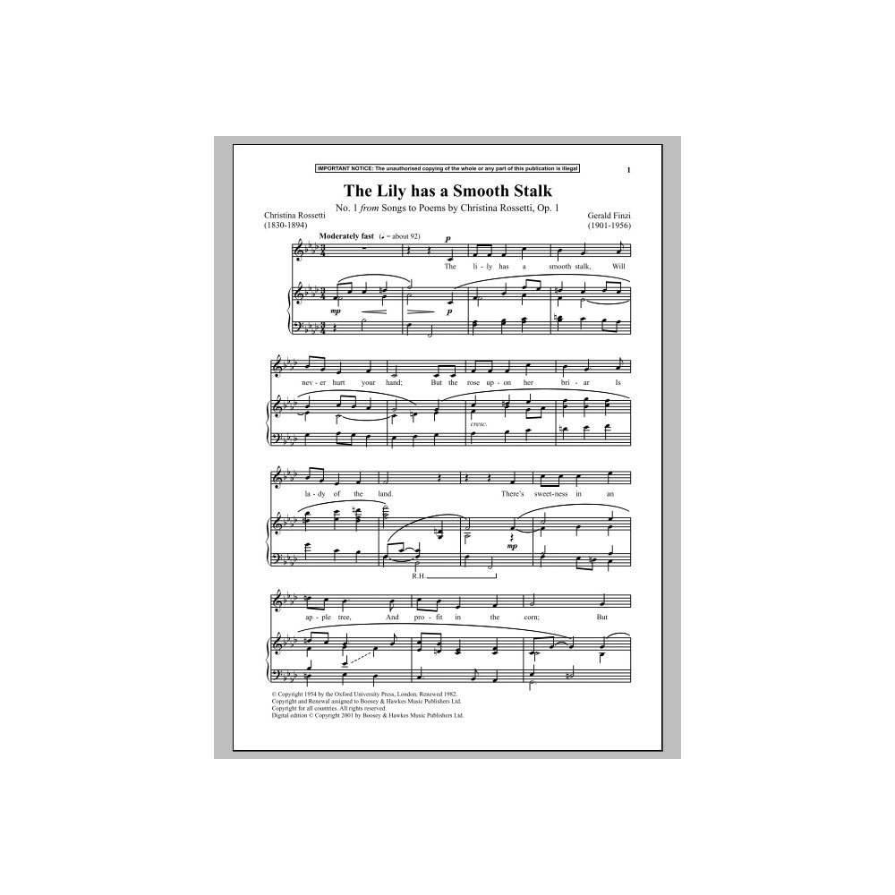 Die Lilie Hat Einen Glatten Stängel, Op. 1, Nr. 1 (aus Songs To Poems)