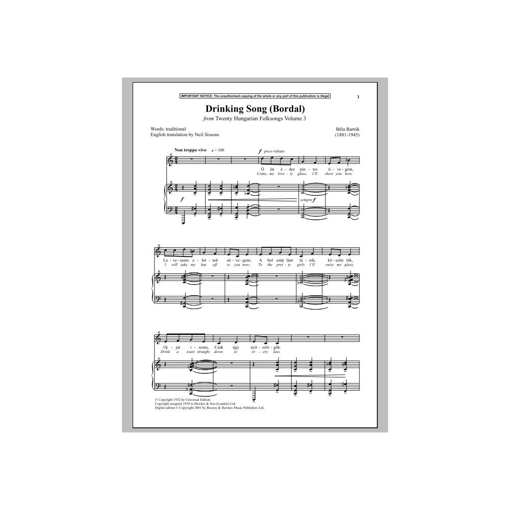 Drinking Song (Bordal) (from Twenty Hungarian Folksongs Vol. 3)