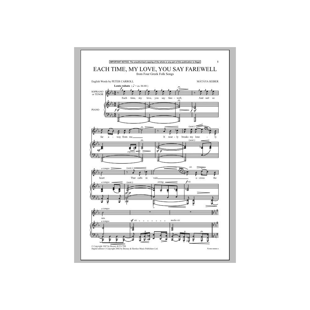 Each Time, My Love, You Say Farewell (from Four Greek Folk Songs)