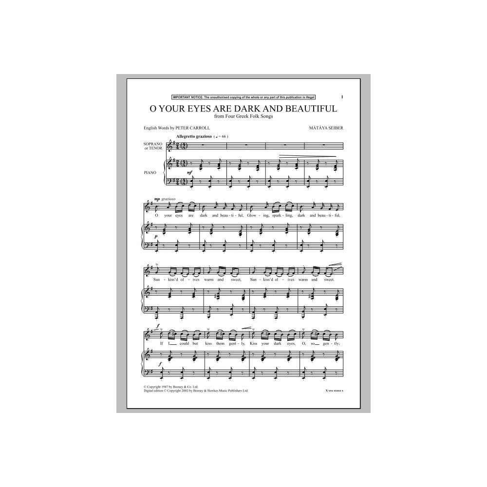 O Your Eyes Are Dark And Beautiful (from Four Greek Folk Songs)