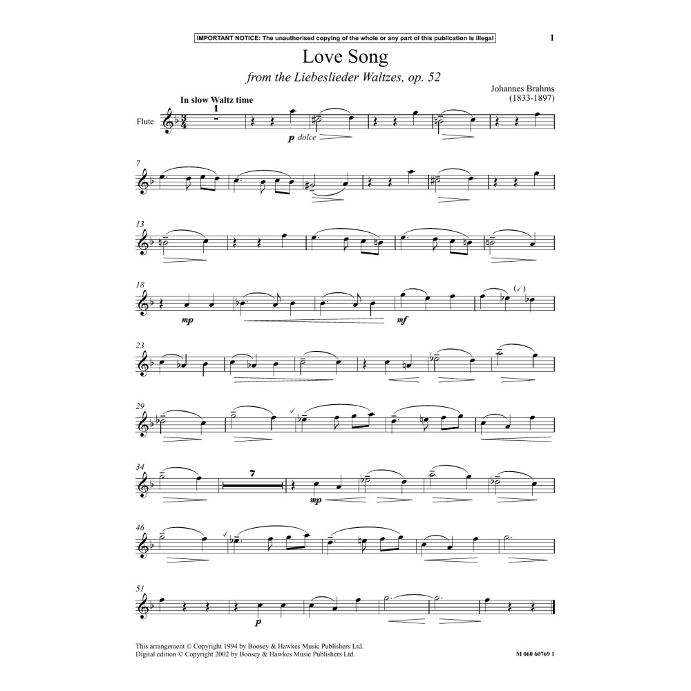 Love Song (from The Liebeslieder Waltzes, Op. 52)