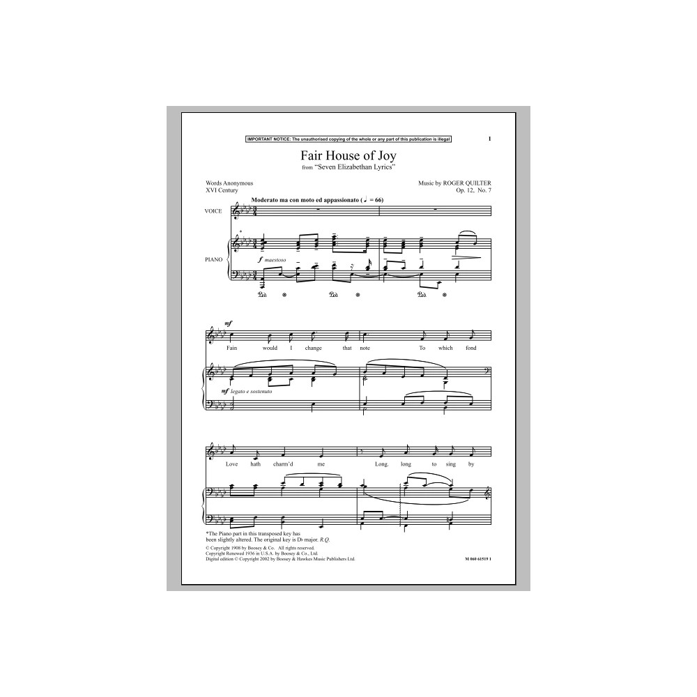 Fair House Of Joy (from Seven Elizabethan Lyrics)
