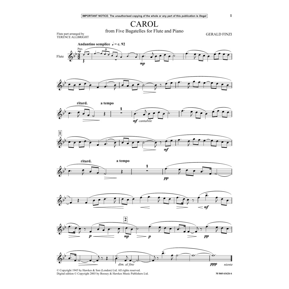 Carol (from Five Bagatelles For Flute And Piano)