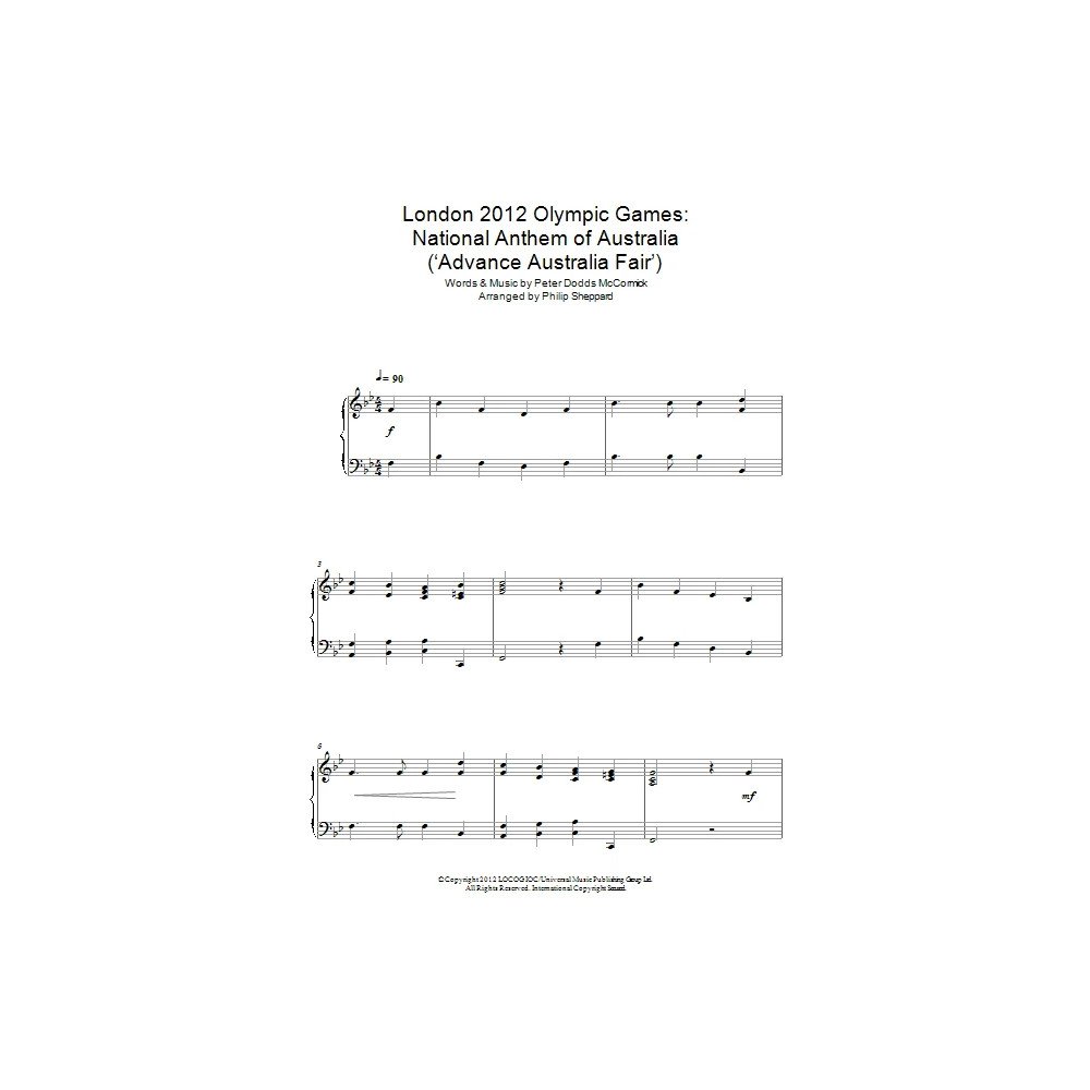 London 2012 Olympic Games: Nationalhymne von Australien (''Advance Australia Fair'')