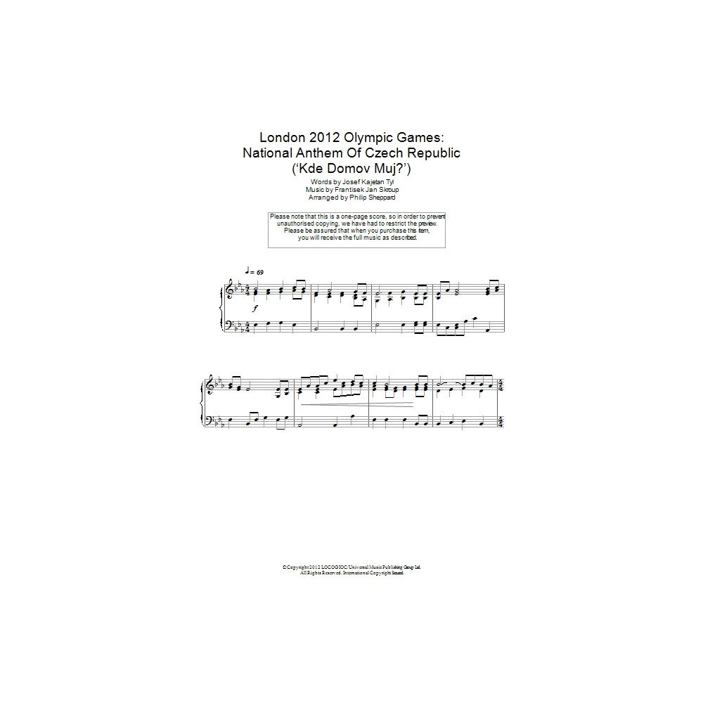 London 2012 Olympische Spiele: Nationalhymne der Tschechischen Republik (''Kde Domov Muj?'')