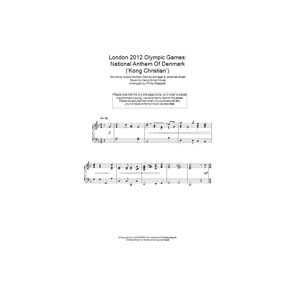 London 2012 Olympic Games: National Anthem Of Denmark (''Kong Christian'')
