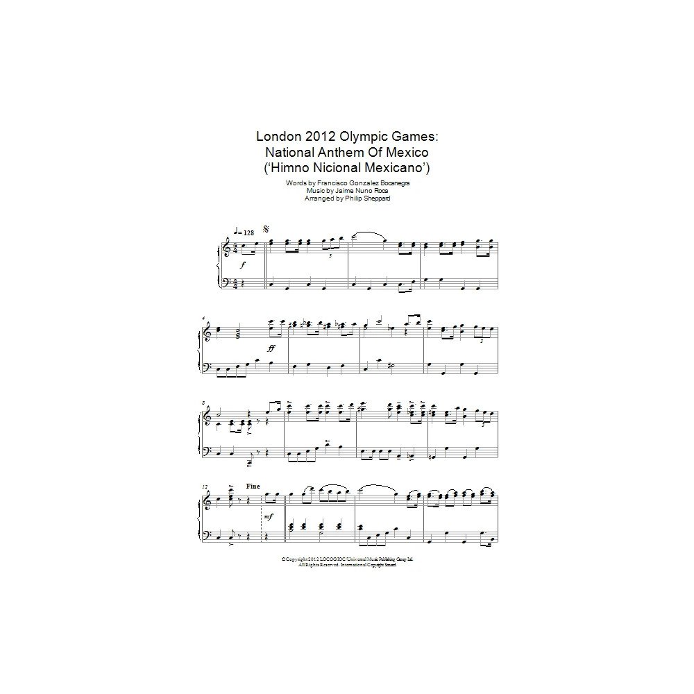 London 2012 Olympic Games: Nationalhymne von Mexiko (''Himno Nicional Mexicano'')