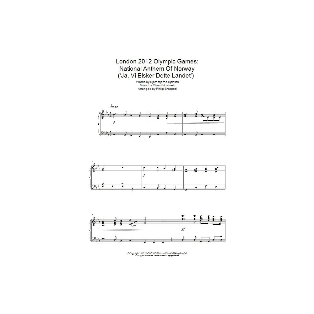 Olympische Spiele London 2012: Nationalhymne von Norwegen (''Ja, Vi Elsker Dette Landet'')