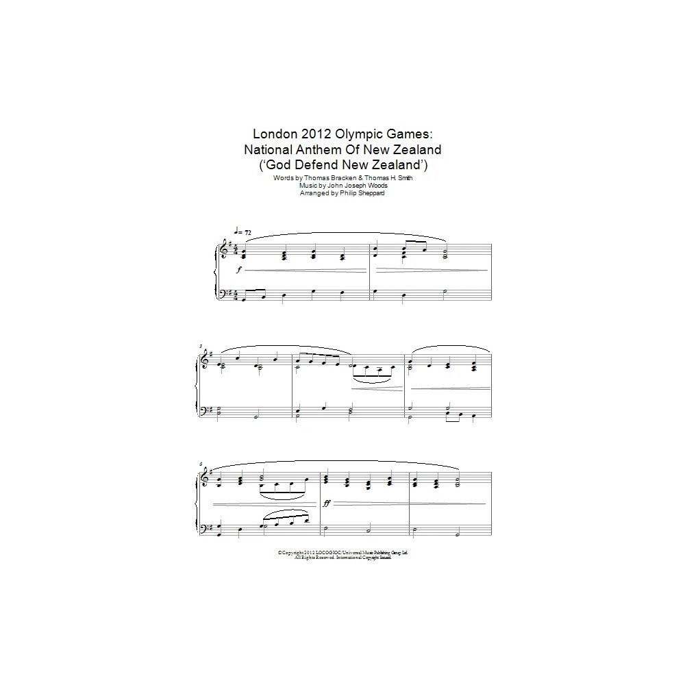 London 2012 Olympic Games: Nationalhymne von Neuseeland (''God Defend New Zealand'')