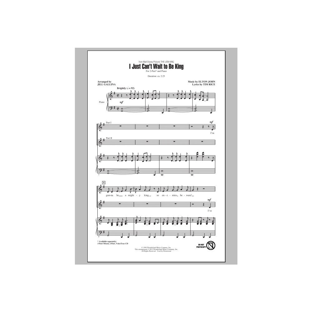 I Just Can't Wait To Be King (arr. Jill Galina) (from The Lion King)