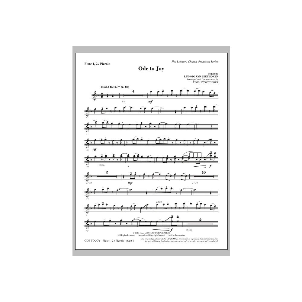Ode An Die Freude (Entspricht Nicht SATB 08752035) - Flöte 1,2/Piccolo