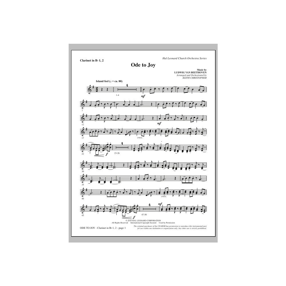 Ode To Joy (Entspricht nicht SATB 08752035) - Bb-Klarinette 1 & 2