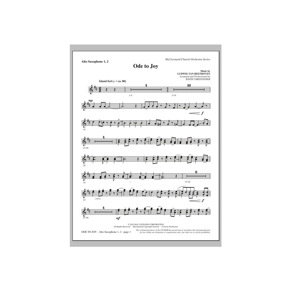 Ode To Joy (Passt nicht zu SATB 08752035) - Altsax 1,2