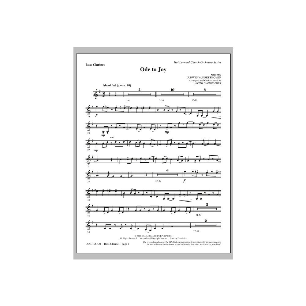Ode To Joy (Does Not Match SATB 08752035) - Bass Clarinet (sub. Bassoon)