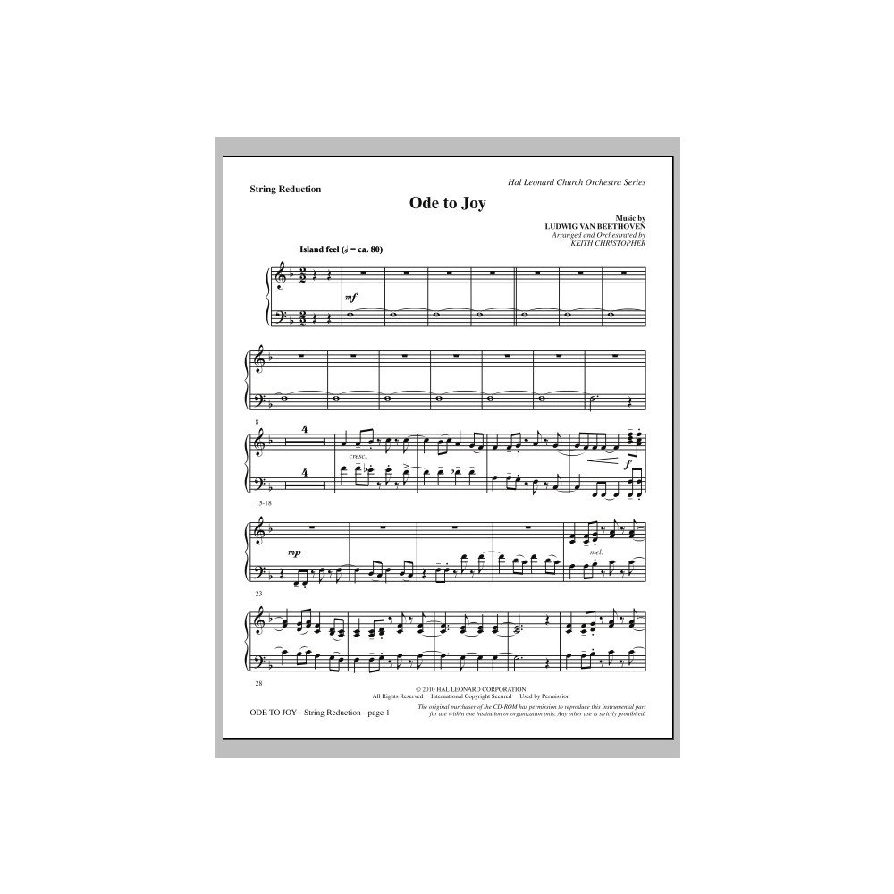 Ode To Joy (Does Not Match SATB 08752035) - Keyboard String Reduction