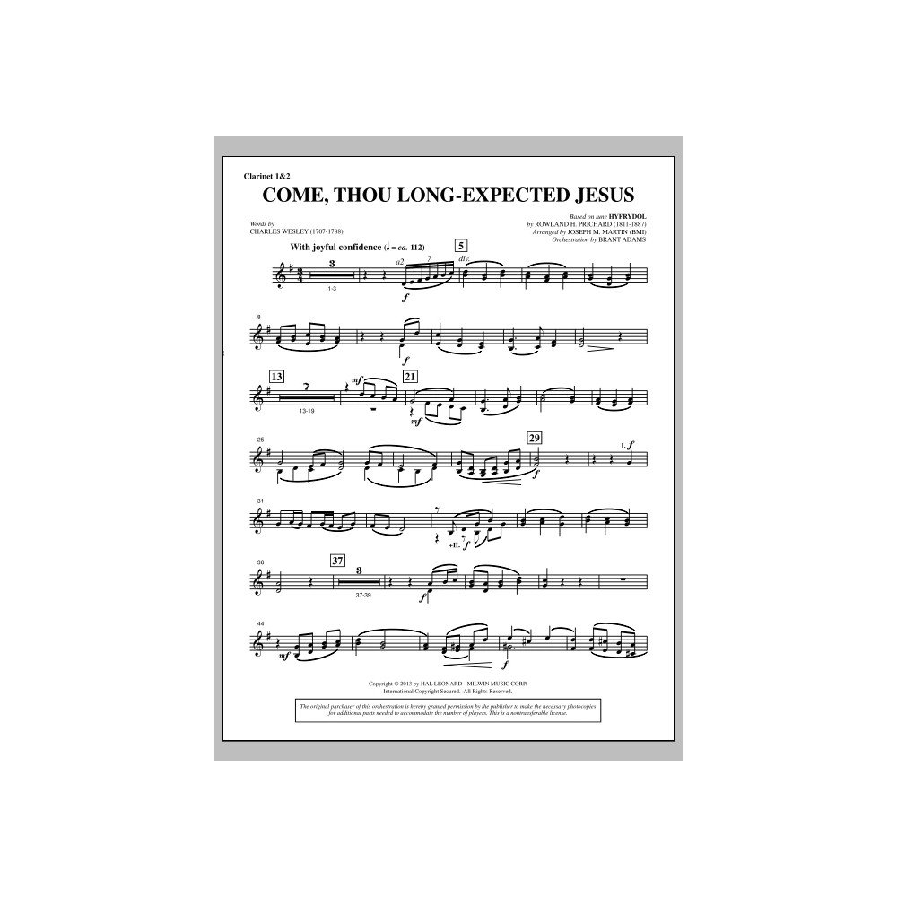 Come, Thou Long-expected Jesus (aus A Symphony Of Carols) - Bb-Klarinette 1,2