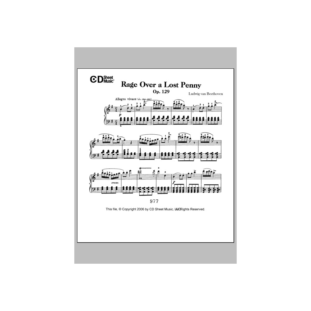 Rage Over A Lost Penny (rondo A Capriccio In G), Op. 129