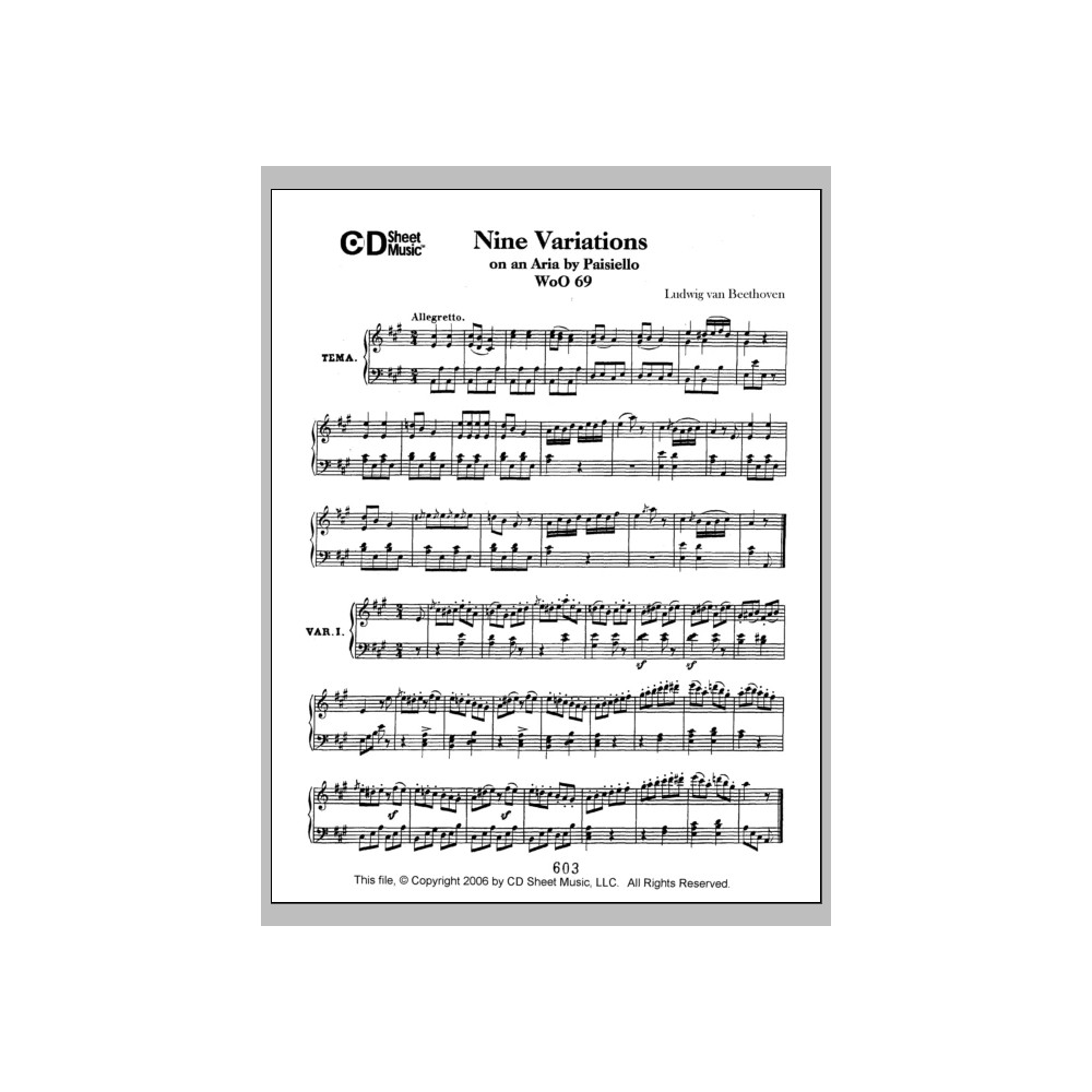 Variations (9) On An Aria By Paisiello, Woo 69